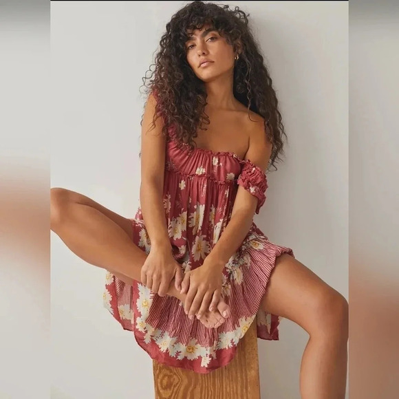 Free People Intimately Bali Wild Daisy Slip Dress Red Floral Sz XS Boho Spring - Picture 2 of 8